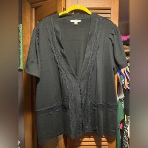 Chic Black Cardigan with Lace Detail